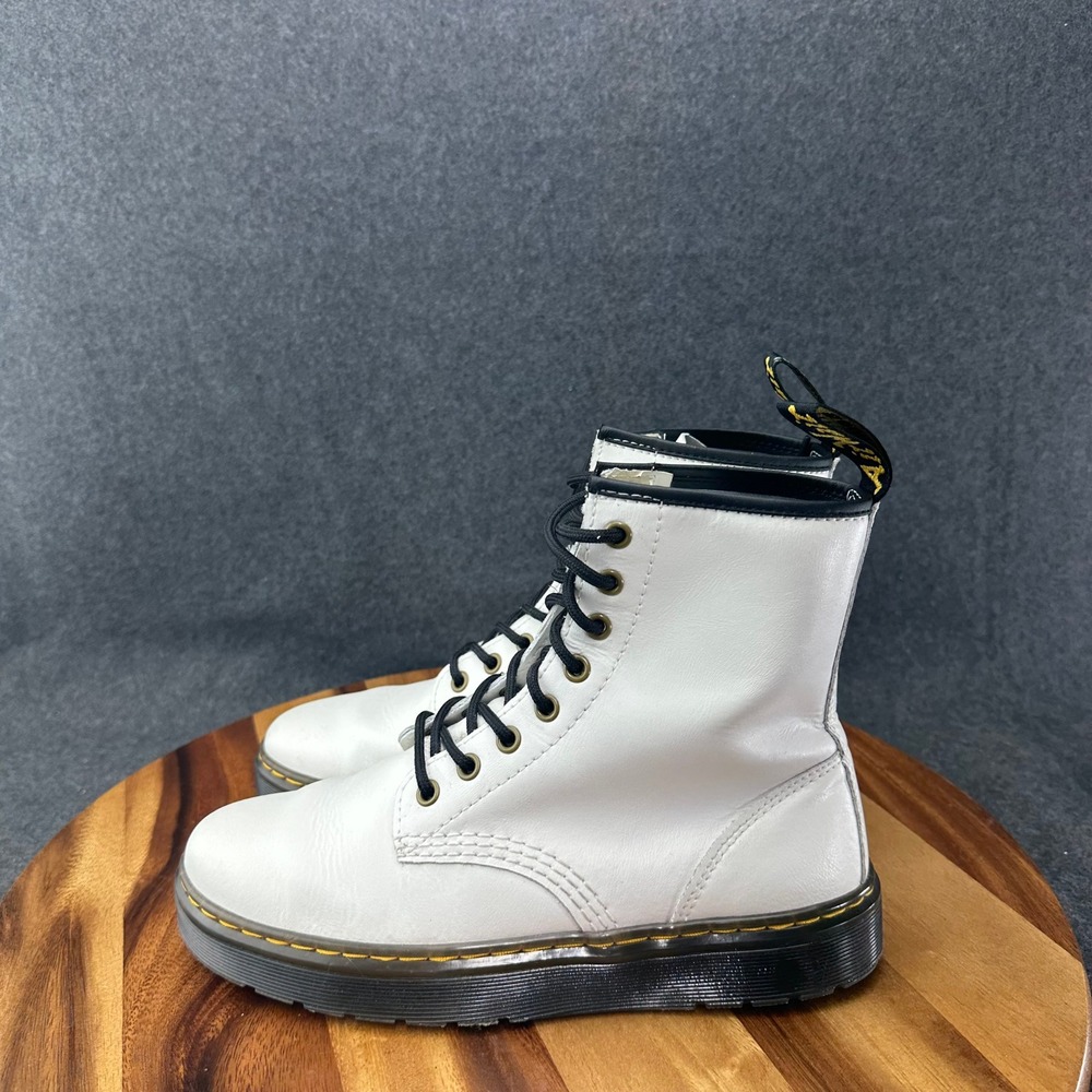 Dr. Martens AirWair Zavala Leather Combat Boots White Men's Size 7 Womens 8 - Picture 5 of 10